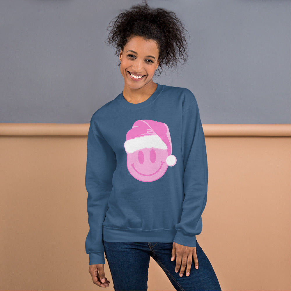 pink smiley santa crewneck