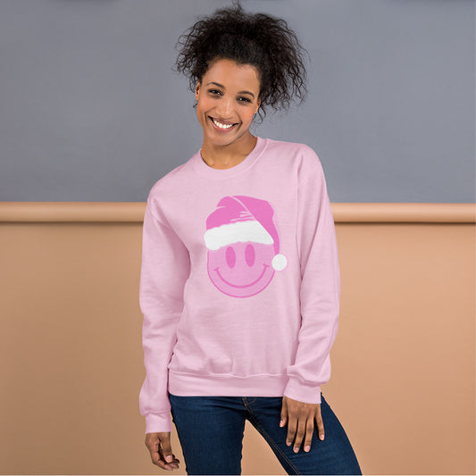 pink smiley santa crewneck