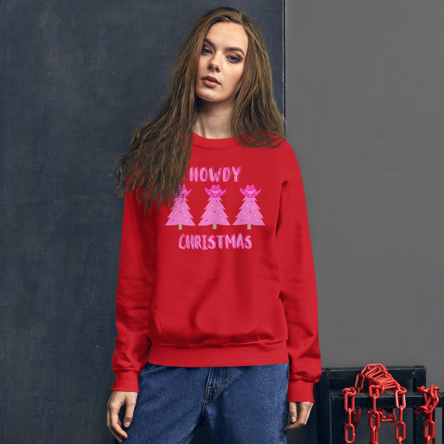 pink christmas tree crewneck