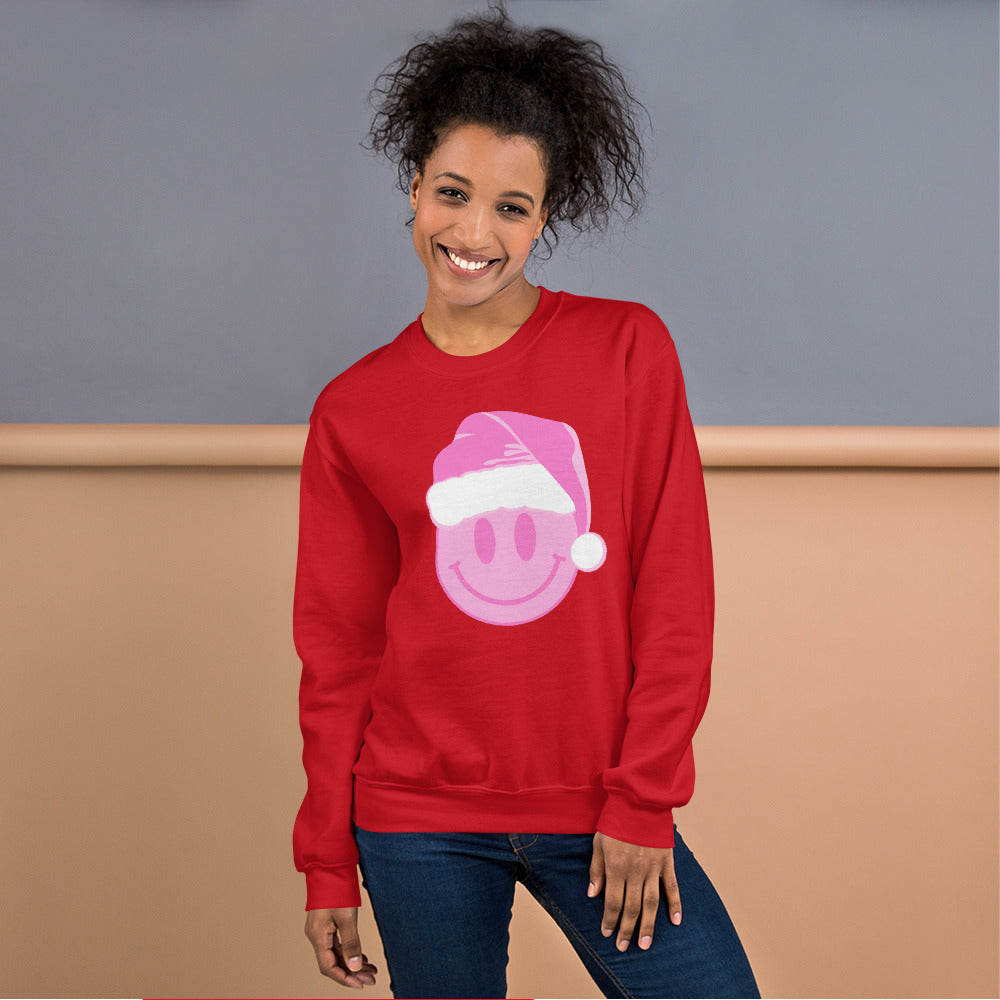 pink smiley santa crewneck