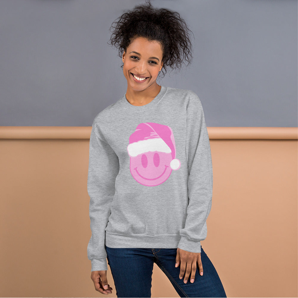 pink smiley santa crewneck