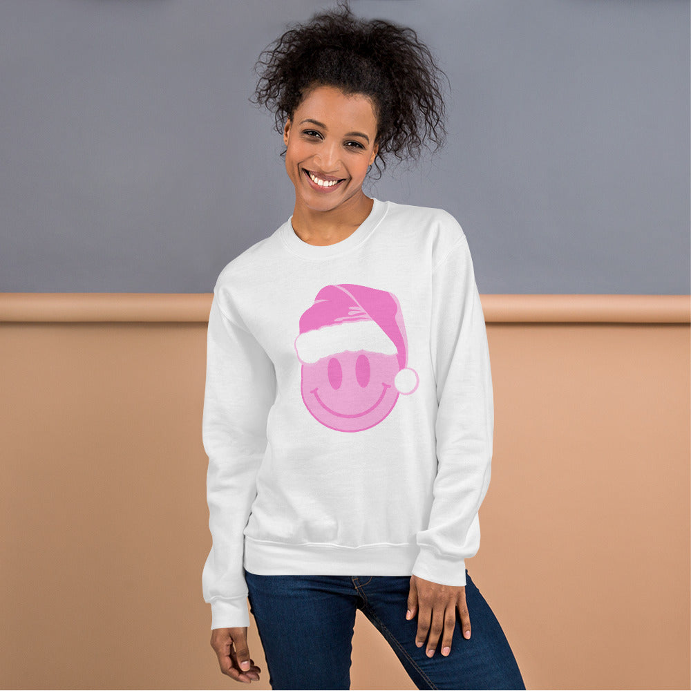 pink smiley santa crewneck